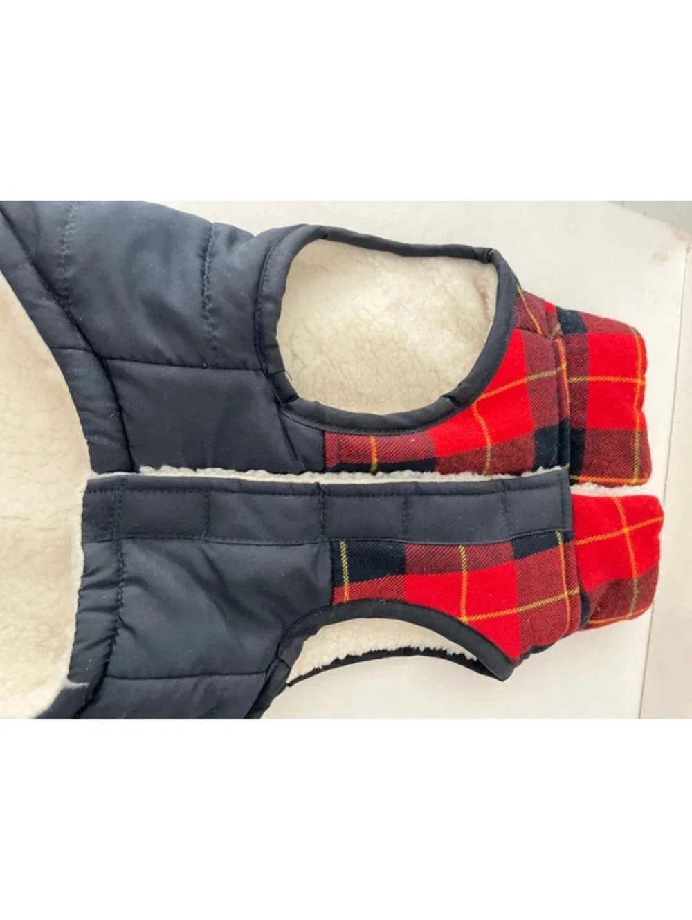 Plaid Flannel Navy Warm Jacket Dog Coat Size Small